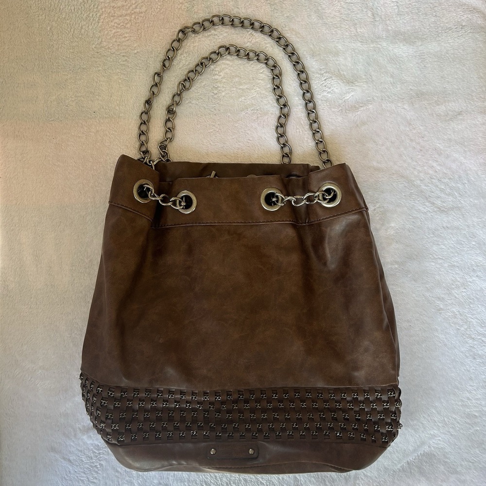 New Nine West Chain Handle Purse, Faux Leather Bag, Edgy Accents, Chic, Brown